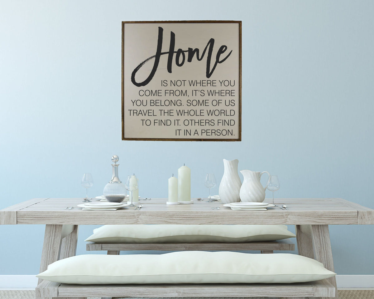 Home is not where you come from it's where you belong; 24x24 Wall Art Sign - MW010 - 2 Per Pack ($50 Ea. Sign)