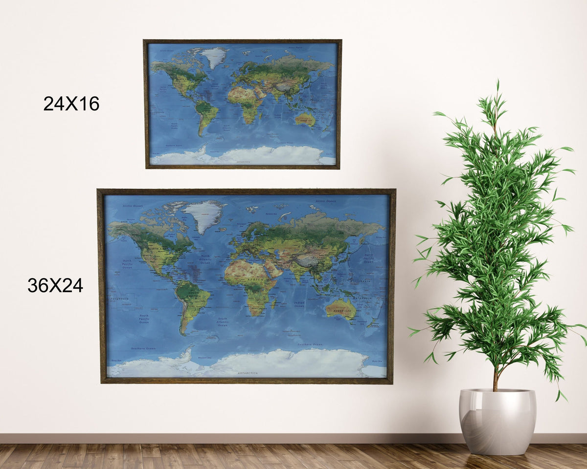 36x24 - Geographical Natural Earth World Map - Travel Map - UM001 - Driftless Studios