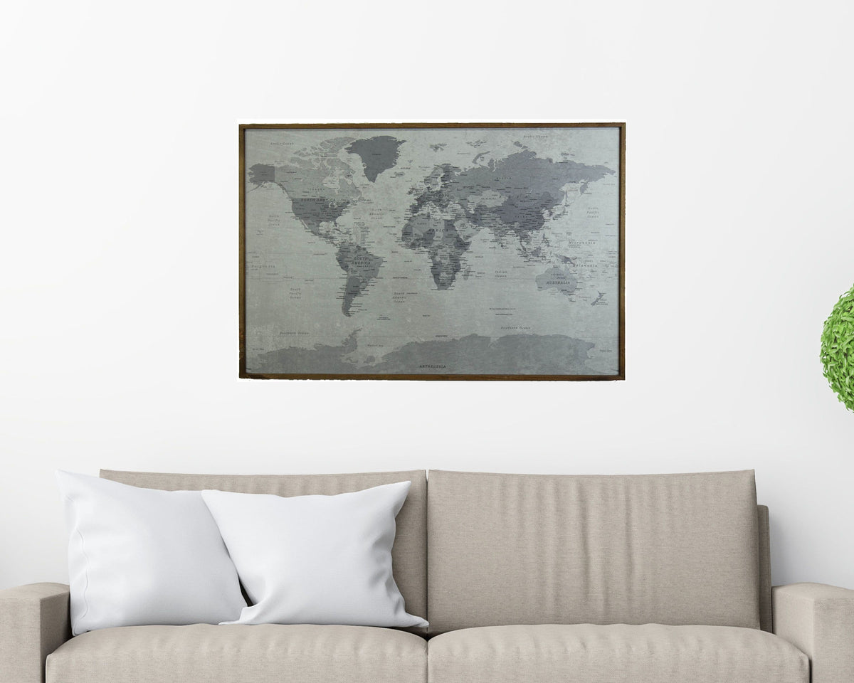 36x24 - Political Gray Scale World Map - Travel Map - UM004 - Driftless Studios